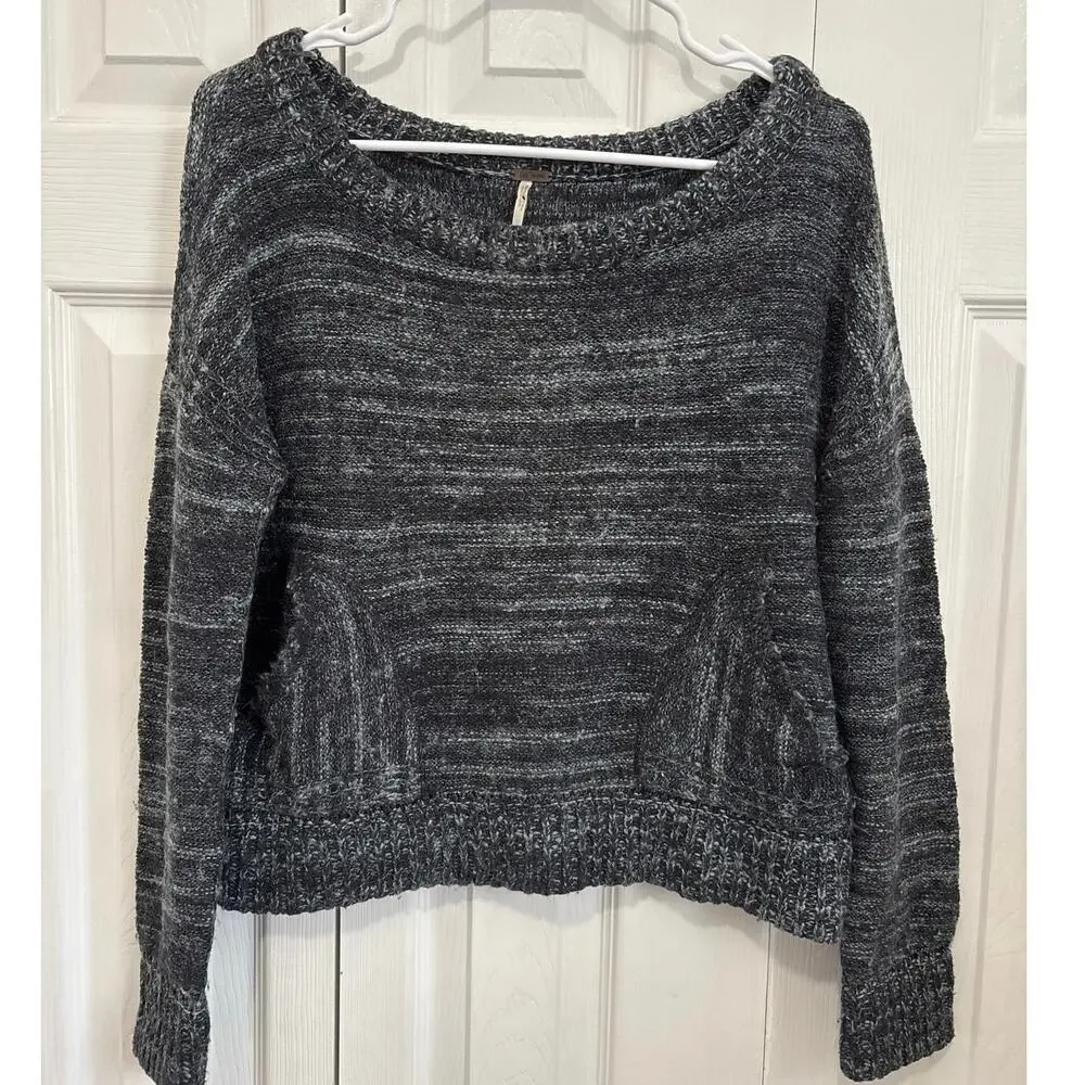 Free People Blue Space Dye Wool Blend Wide Neck Sweater, XS